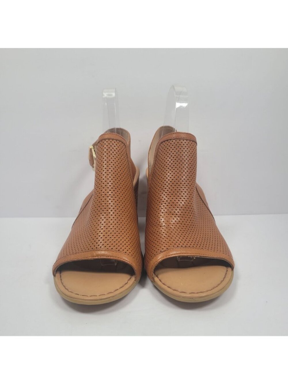 Born Sutra Perf Women's Brown Leather Peep Toe Slingback Block Heels US Size 9M - Picture 3 of 9